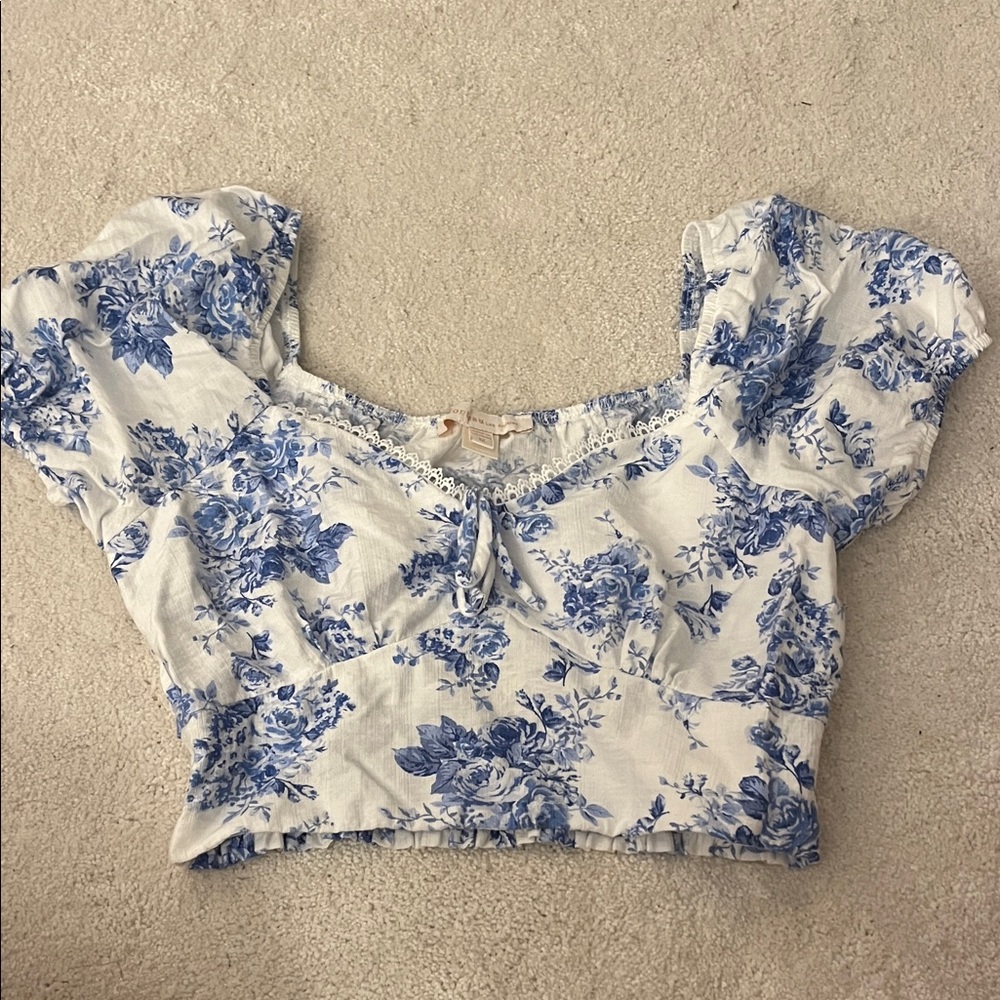 Chic Blue Floral Women's Blouse